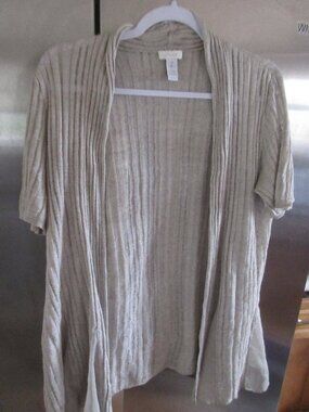 Chico's Open-Front Beige light knit taupe cardigan m l 2 linen blend